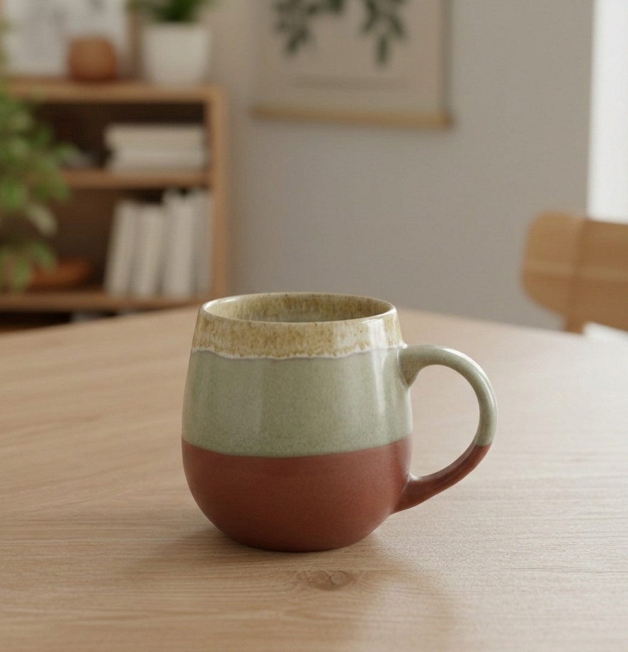 18oz Ceramic Belly Mugs | Rustic Three-Tone Design | Coffee & Tea Gift