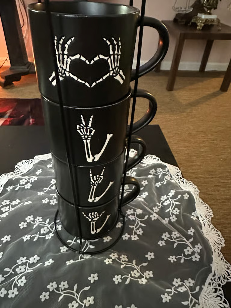 Way To Celebrate Halloween 12-Ounce Black Skeleton Hand Stoneware Stackable Mug