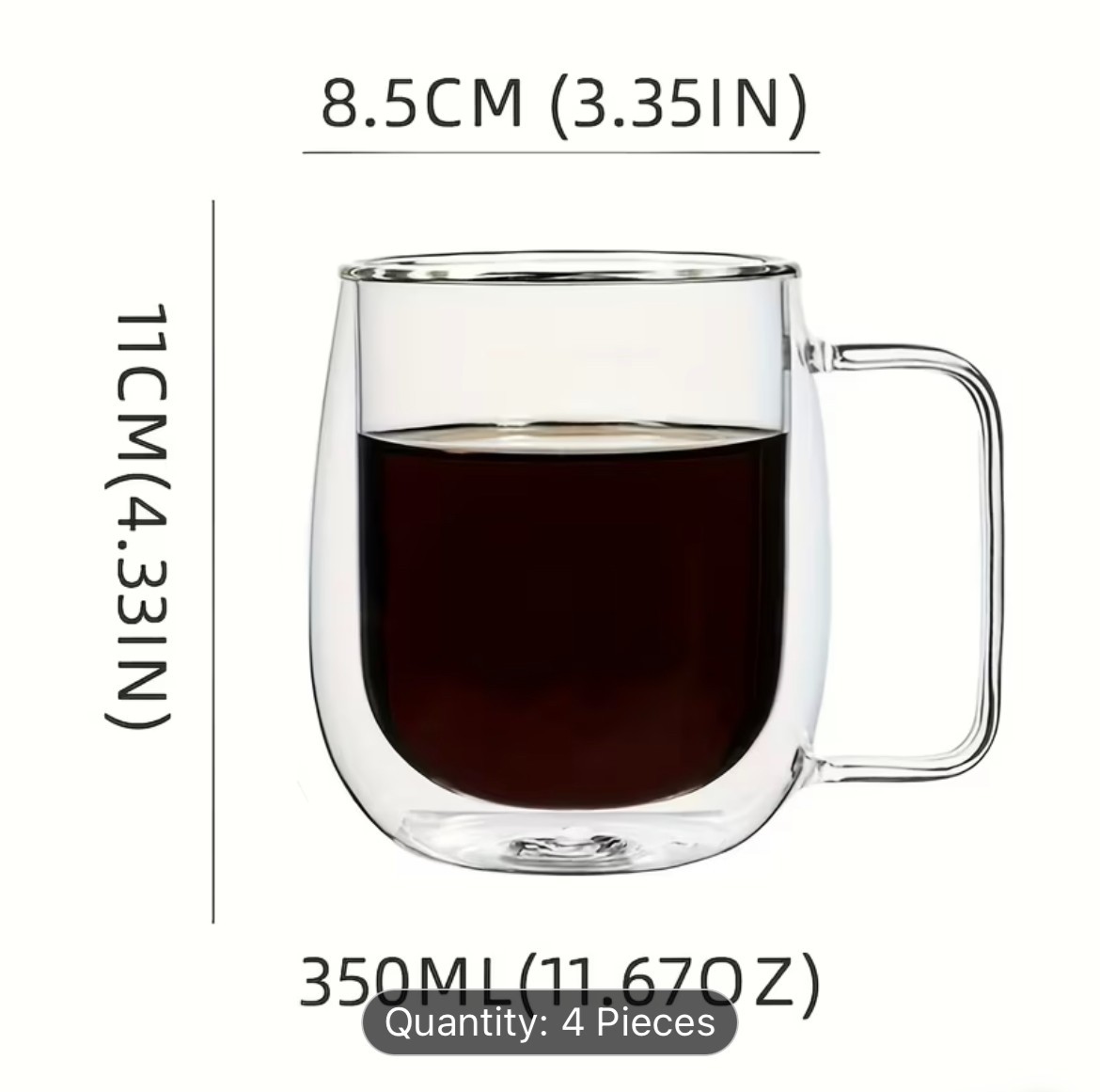 4pc Insulated Glass Coffee Cups