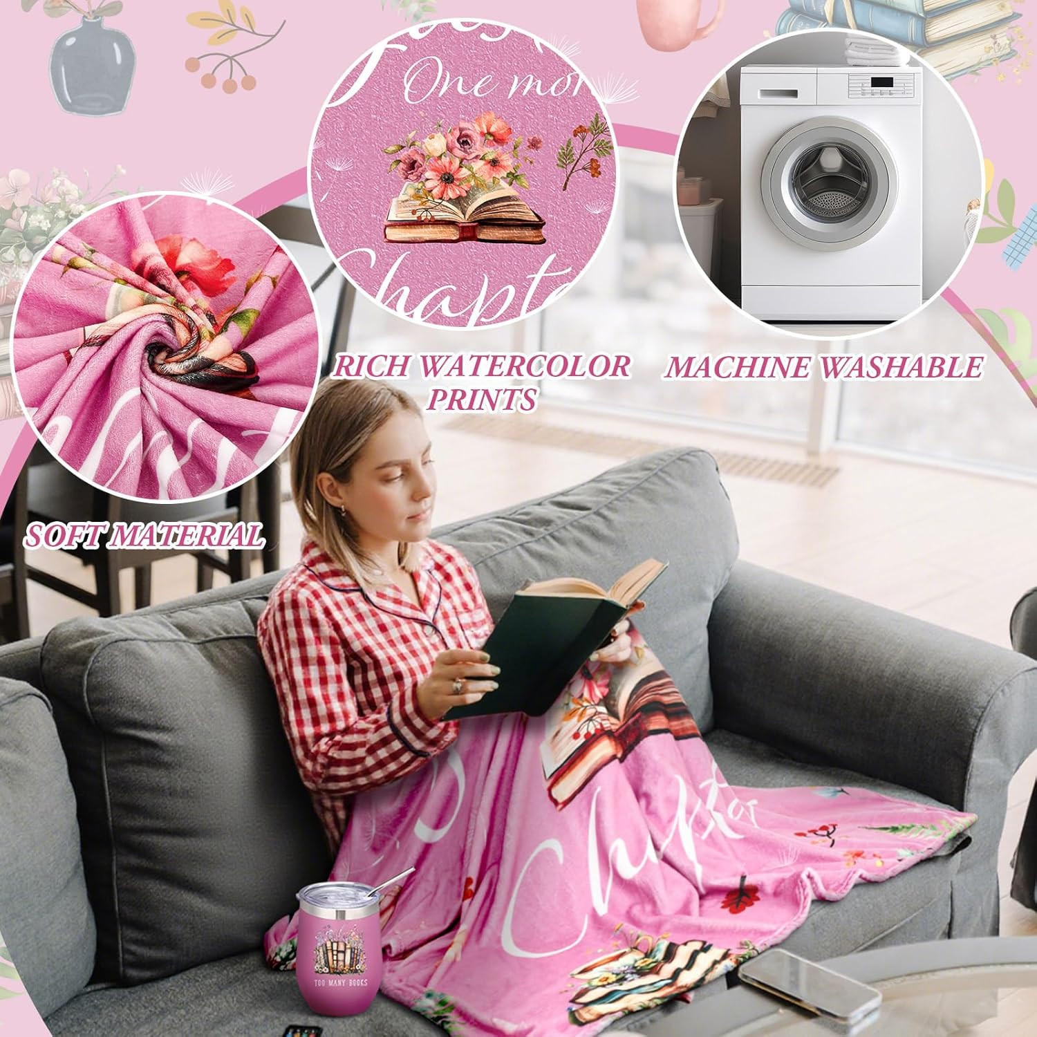 4 Pcs Book Lovers Gifts for Women Book Gift Include 60″ X 50” Reading Blanket 1