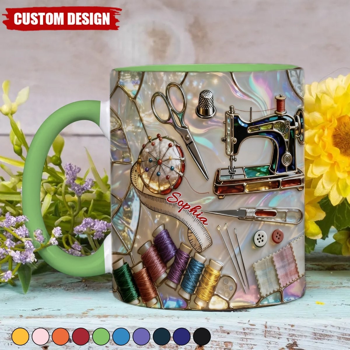 Personalized Sewing Accent Mug -Gift For Sewing Lover, Mom Gifts