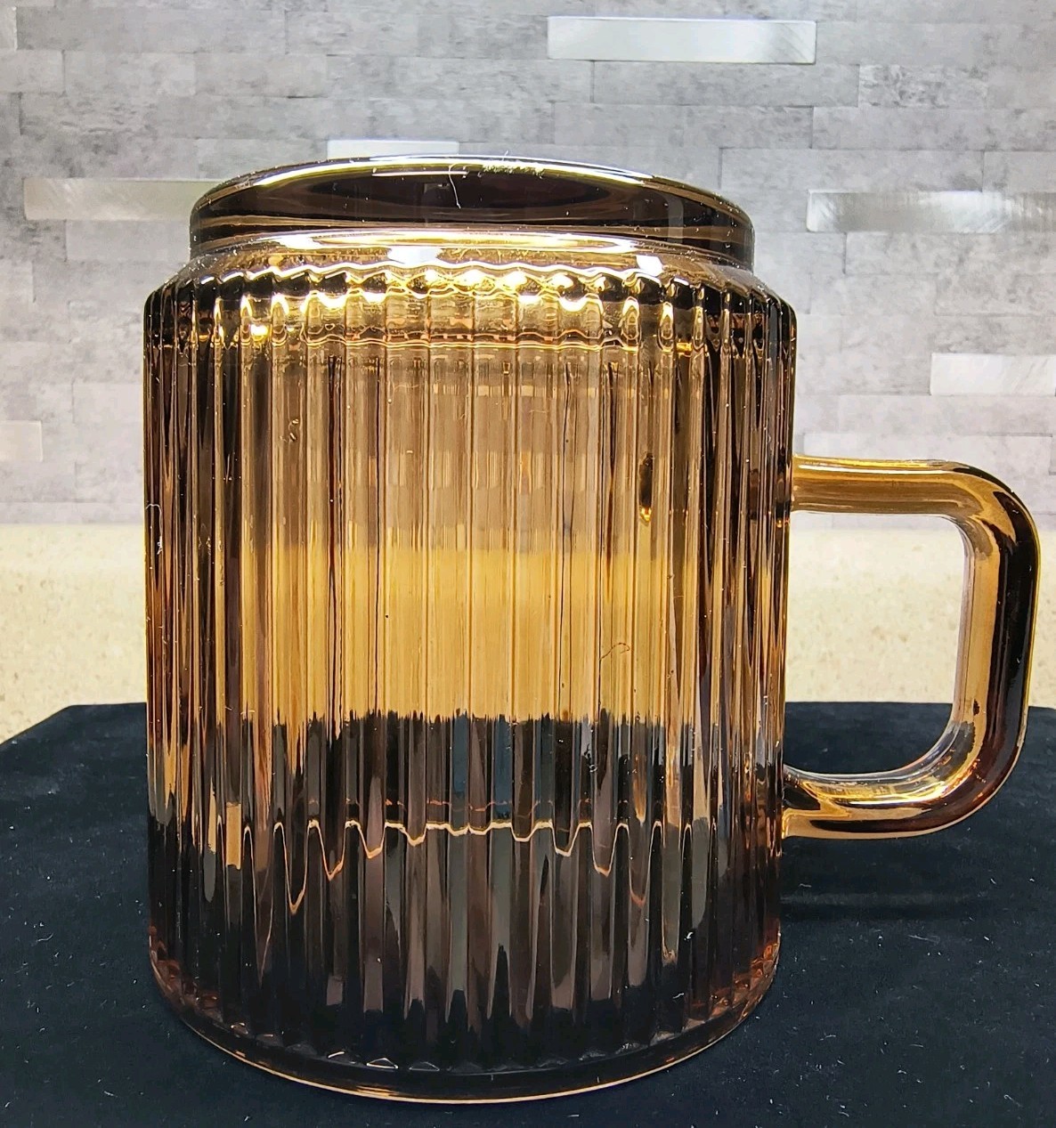 Ribbed Glass Brn/Amber Coffee Mug 12oz , Beautiful Glass Tea Cups!