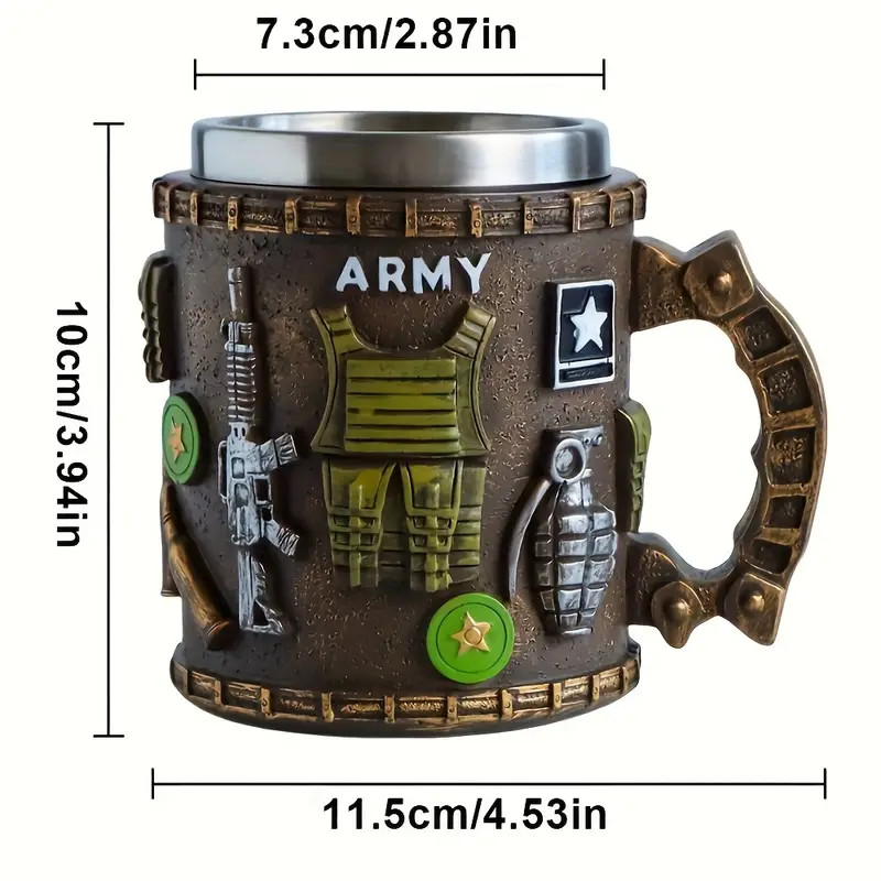 3D Relief Desige Decorative Military Branch Themed Stainless Steel Coffee Mug