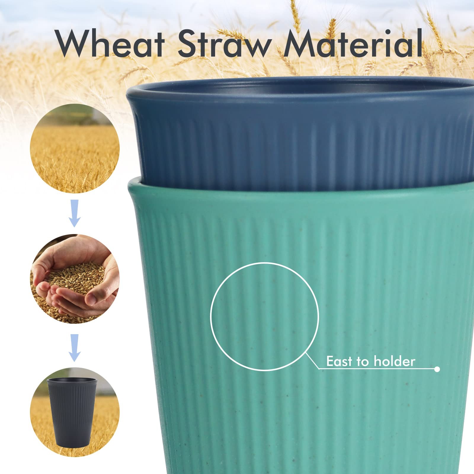 Wheat Straw Cups 12 Oz Alternative Plastic Cups Set of 8 Unbreakable Water Cu…