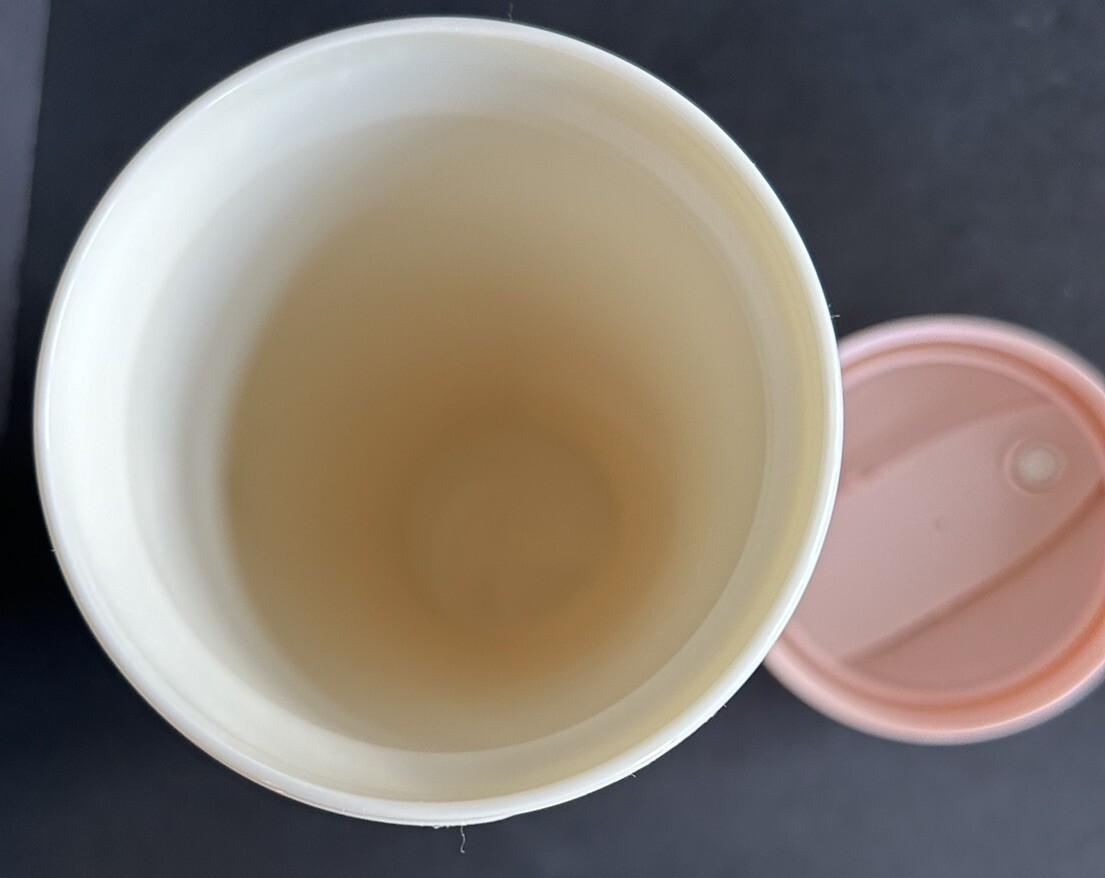 Kate Spade Pink “ Make Mine A Double” Coffee Travel Mug w/Lid BPA Free Plastic