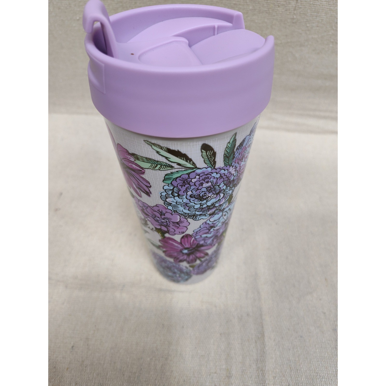 Floral Insulated Travel Tumbler Purple Blue Flowers Lavender Flip Top Lid 16oz