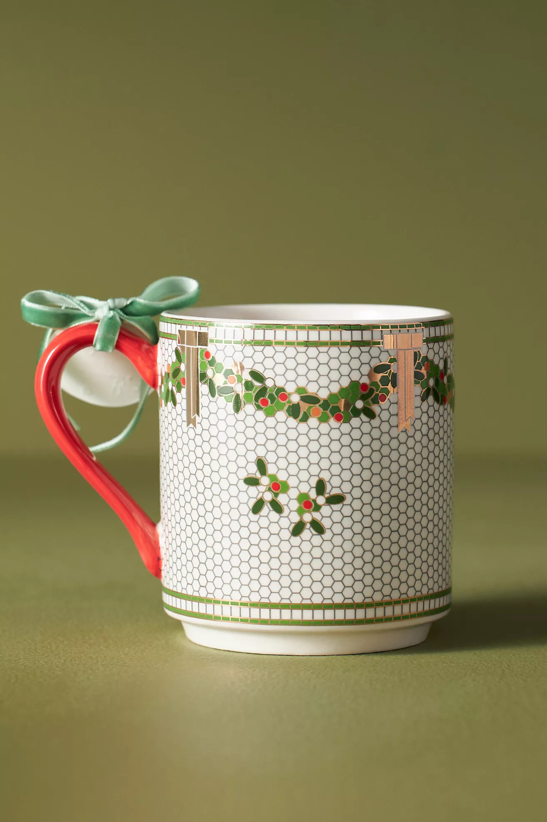 NEW ANTHROPOLOGIE FESTIVE BISTRO TILE MONOGRAM INITIAL CHRISTMAS HOLIDAY MUG M