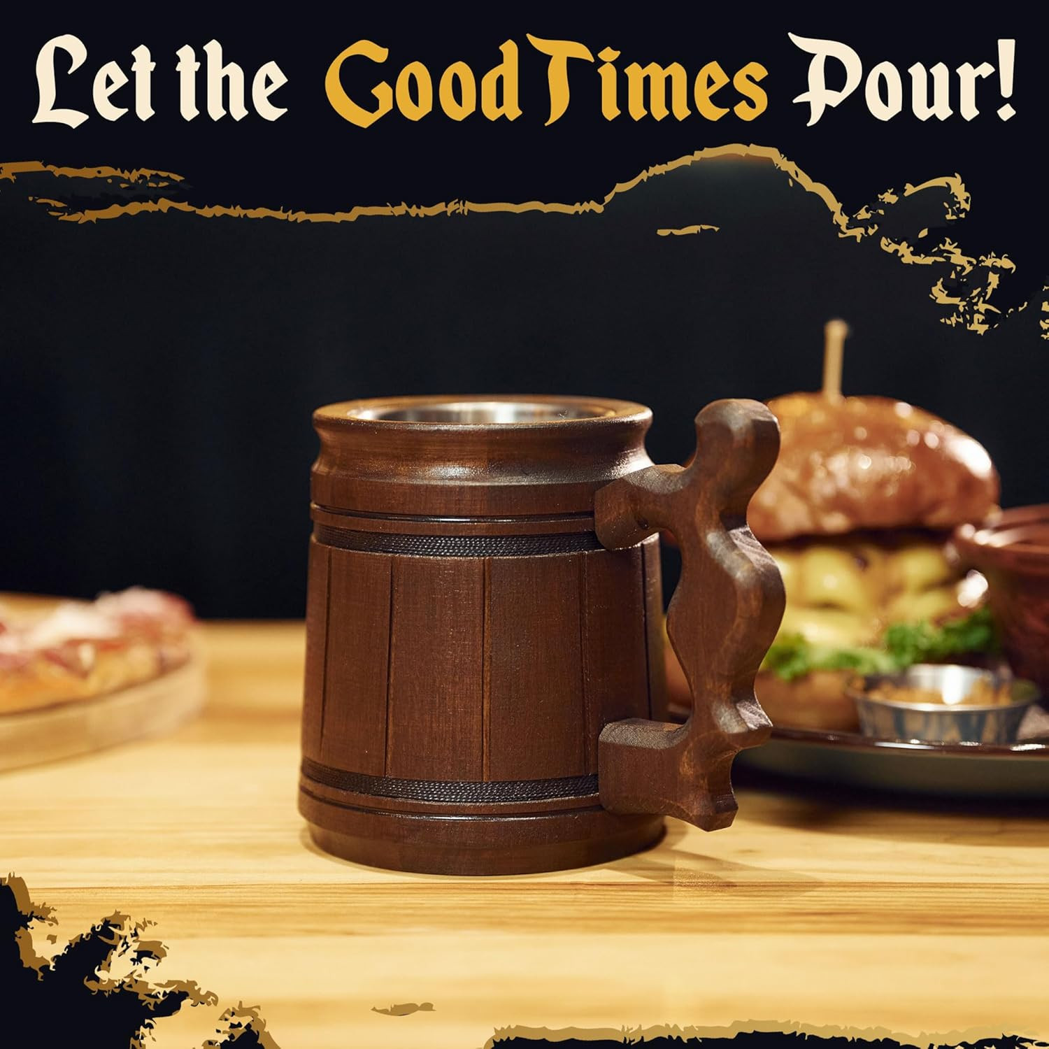 MFC Beer Mug 10 OZ – Coffee Mug – Beer Stein – Wooden Beer Mug – Stainless Steel
