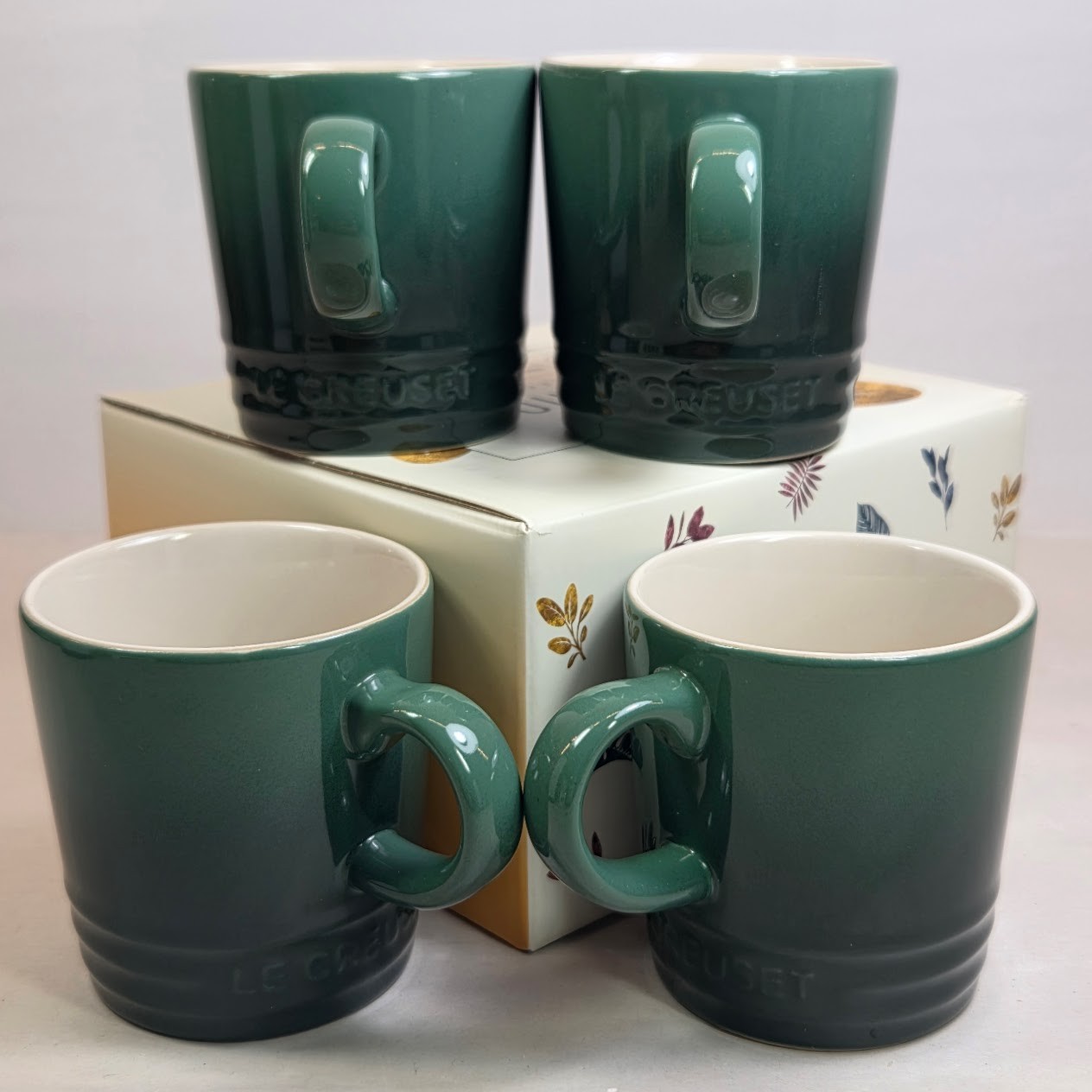 Le Creuset ARTICHAUT Set of 4 Mini Espresso 3.5 fl oz Mugs 100ml Cups New in Box