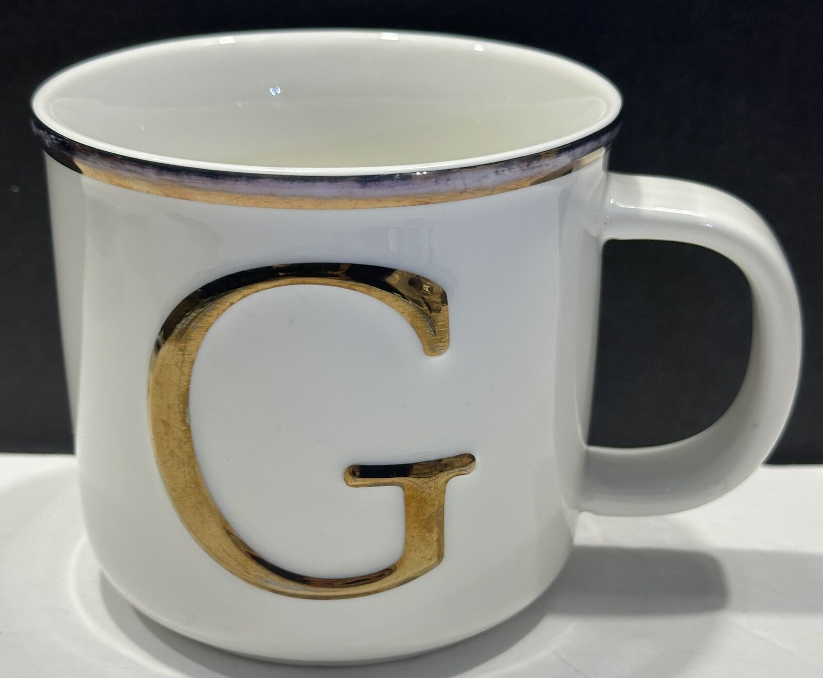 Things Remembered White Stoneware Coffee Mug Cup Monogram Gold Letter Initial G