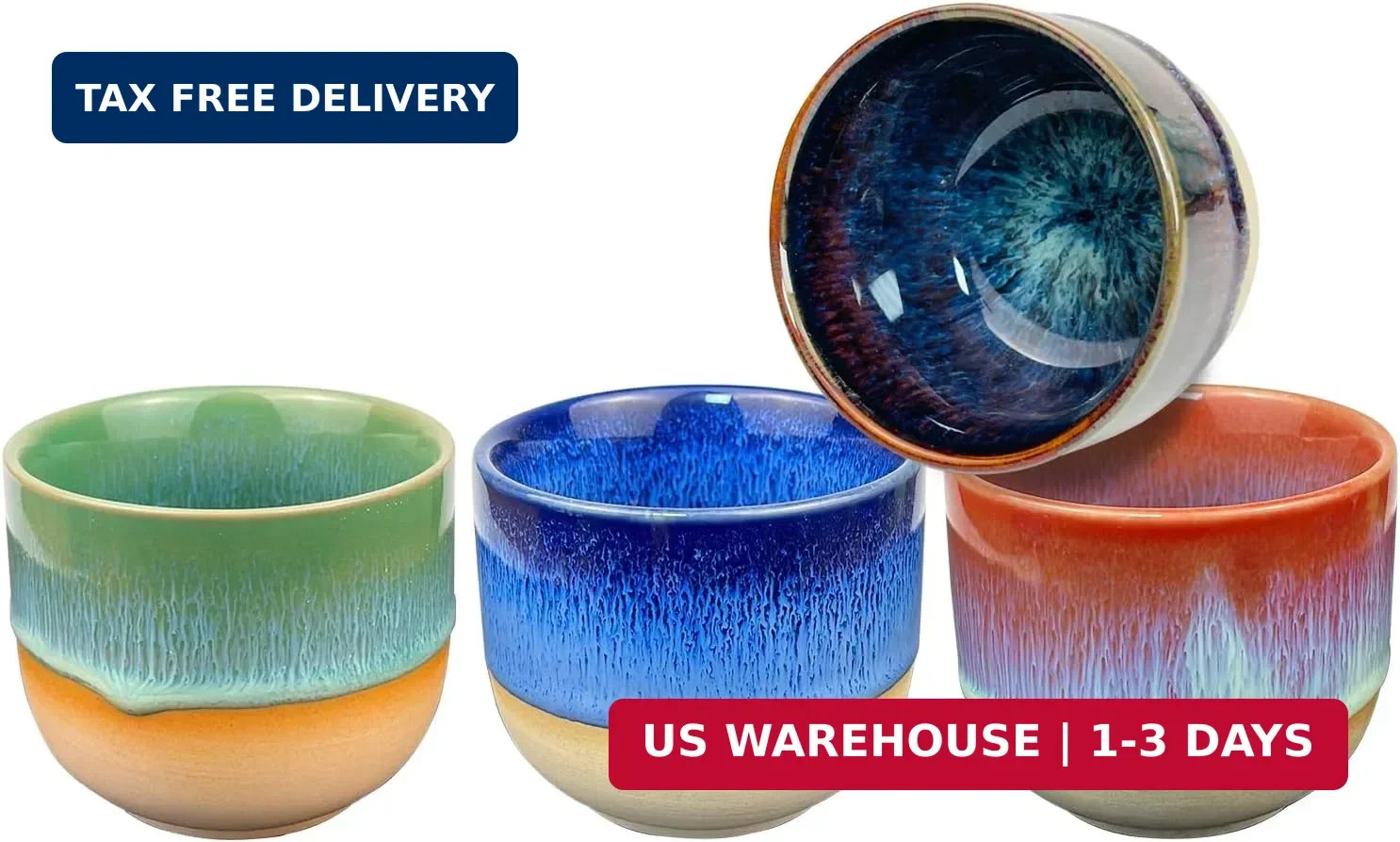 Ceramic Espresso Cups Set of 4 Double Walled Coffee Mugs 5oz Glazed