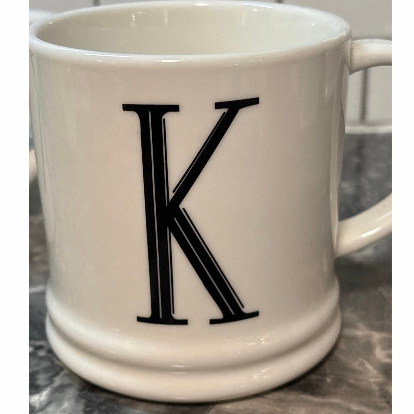 Set of 2 “K” Initial Coffee Cup Mug Tea Black White
