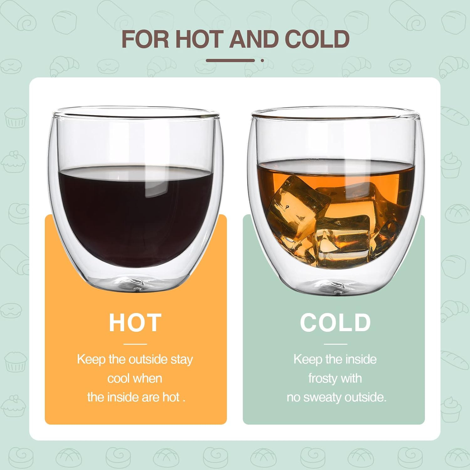 2Pcs 8.5Oz/250Ml Coffee Glasses Clear Insulated Coffee Mug, Glass Coffee Mug Dou