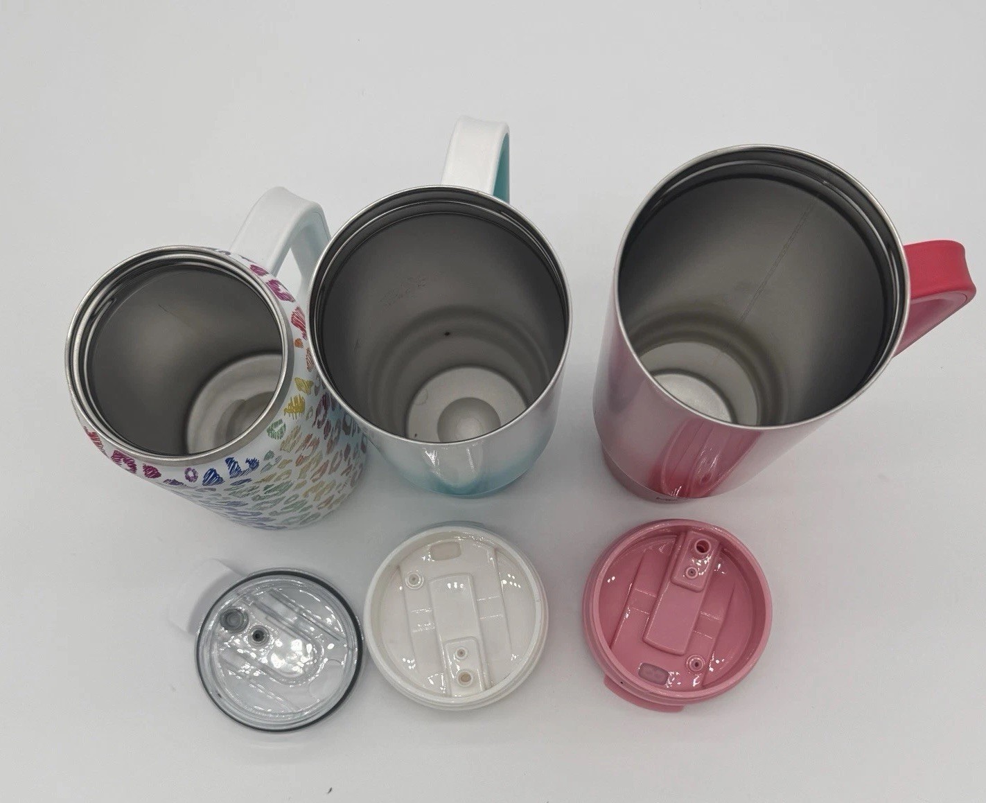 Lot Of 3 Meoky Insulated Tumblers Leopard Print Pink Blue Handles