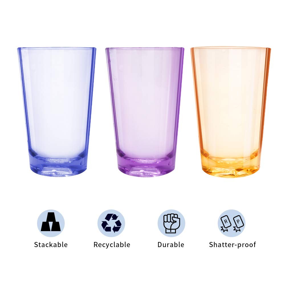 Unbreakable Drinking Glasses, 5 Oz Plastic Tumblers Cups Set of 6 in 3 Assort