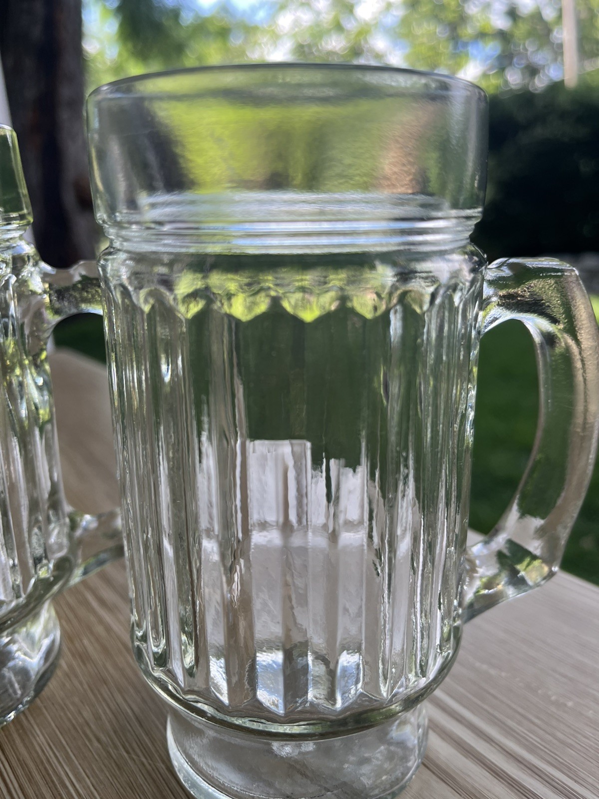 Vintage Heavy Clear Glass (Root) Beer Mugs Steins Fluted Paneled 5.5” Set of 2