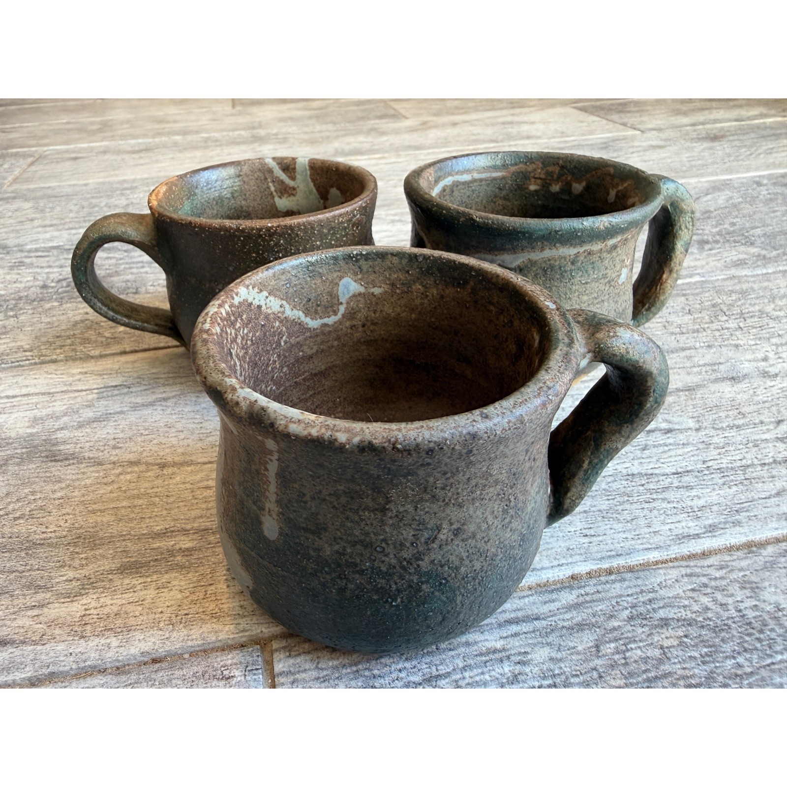 Lloyd Studio Pottery Mugs Stoneware Rustic Wabi Sabi Set of 3 Signed Ceramic Cup