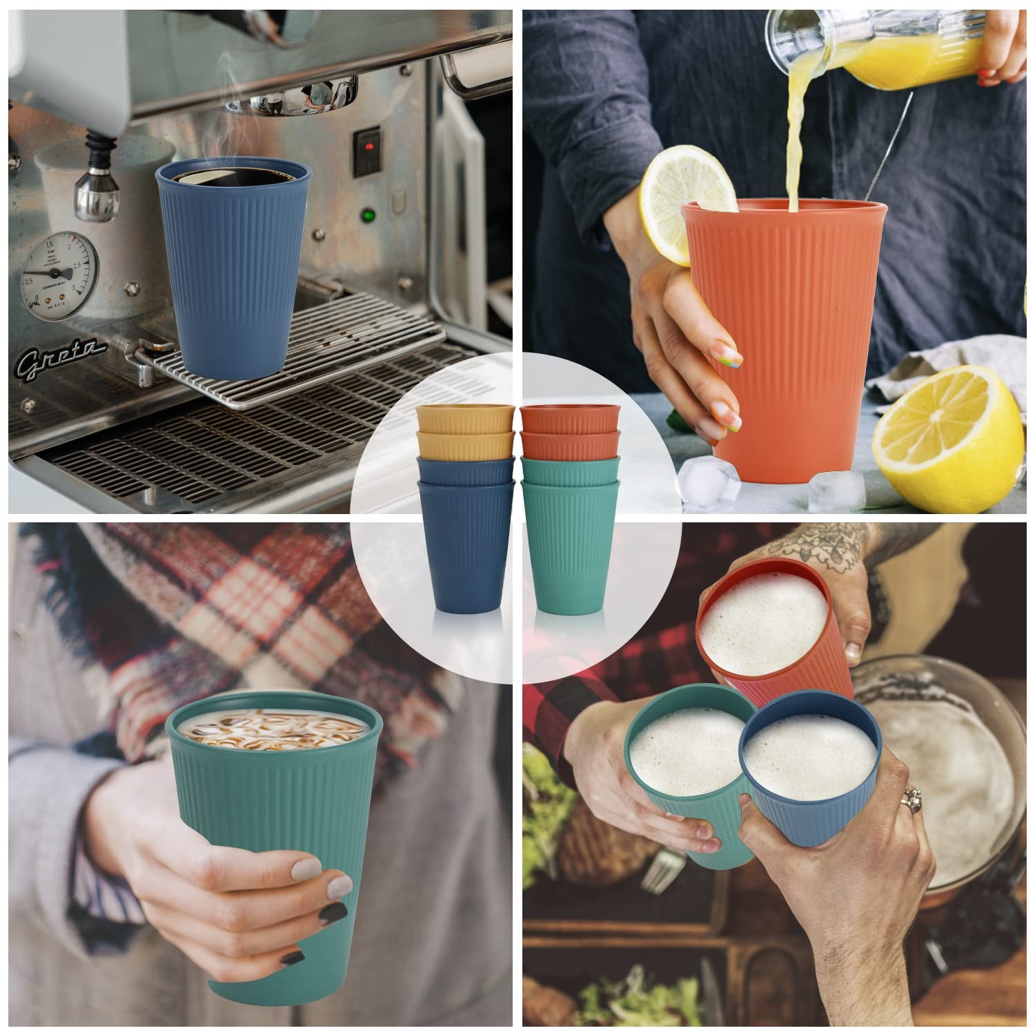 Wheat Straw Cups 12 Oz Alternative Plastic Cups Set of 8 Unbreakable Water Cu…