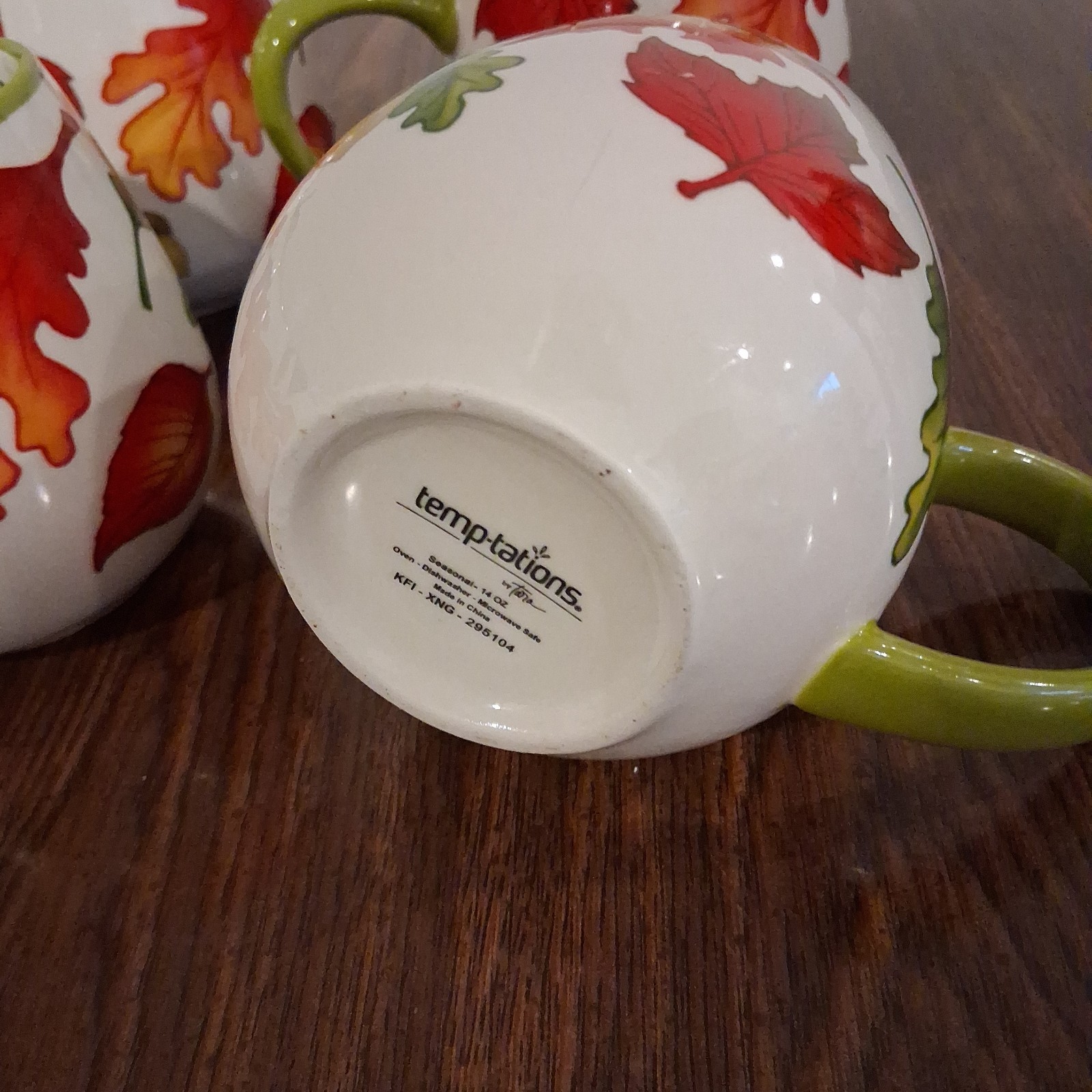 Temptations By Tara Fall Leaf Coffee Mug Set of 4 14 Oz Ceramic Green