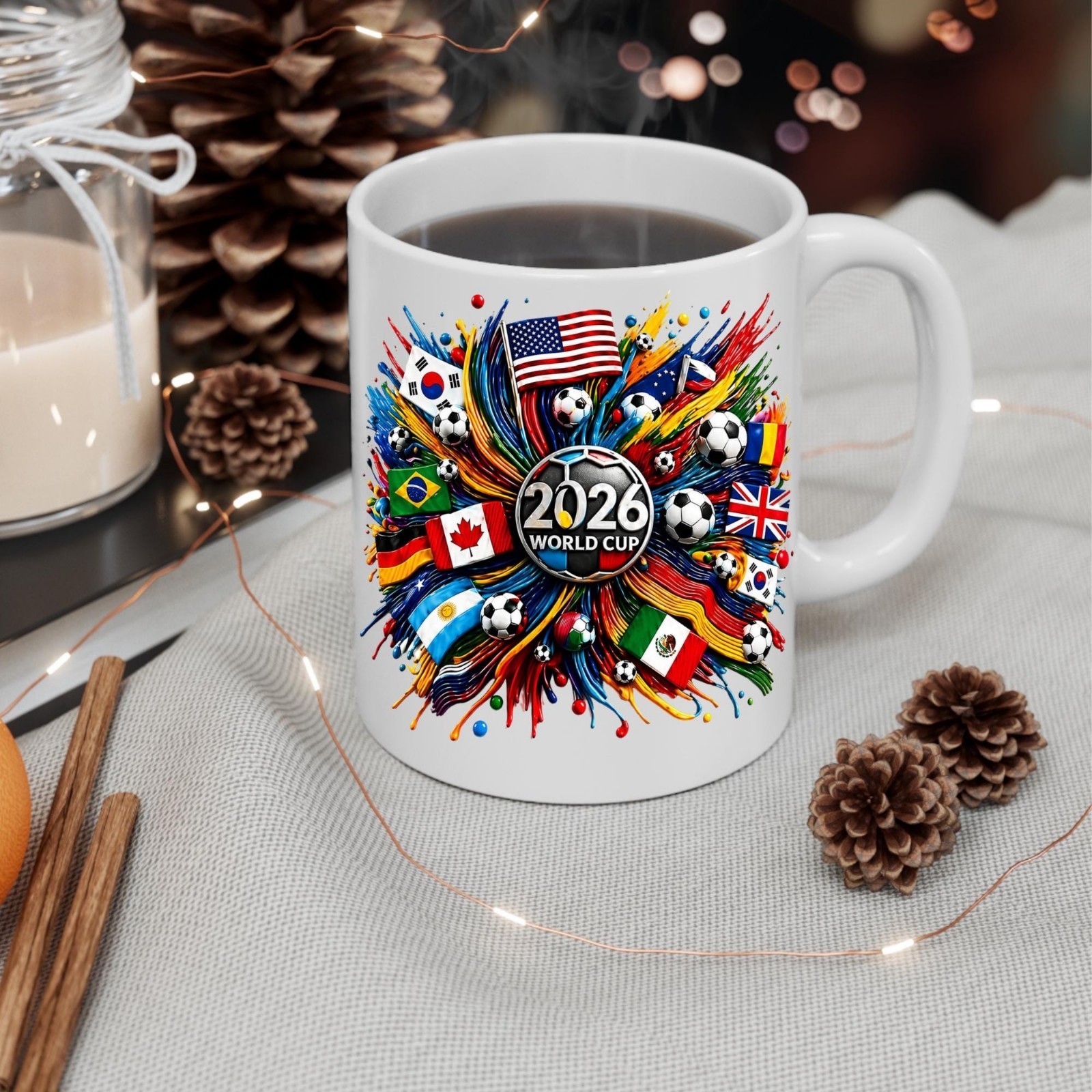 2026 World Cup Ceramic Mug, Soccer Fan Sports Coffee Cup Flags