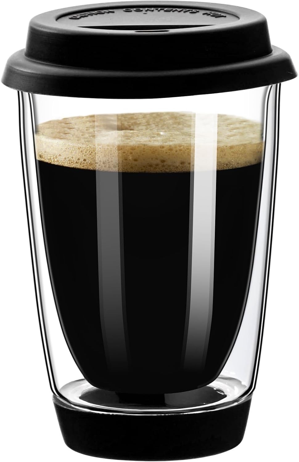 Double Walled Glass Coffee Mugs, Glass Coffee Cugs with Silicone Lid 12OZ,