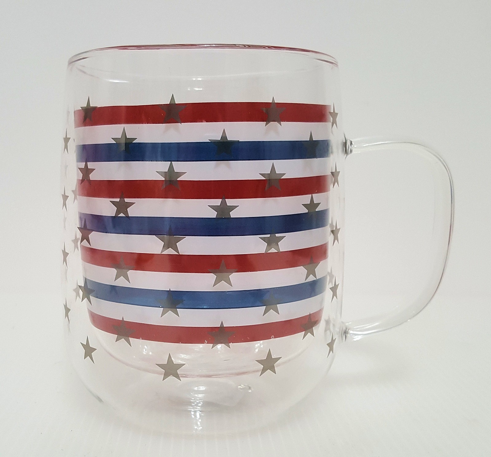 Williams Sonoma Americana Double Wall Mug 16 OZ NEW July 4th Stars & Stripes