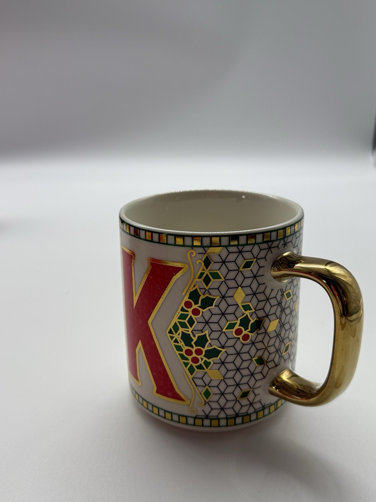 Anthropologie Mug Festive Bistro Tile Letter “K” Monogram Initial