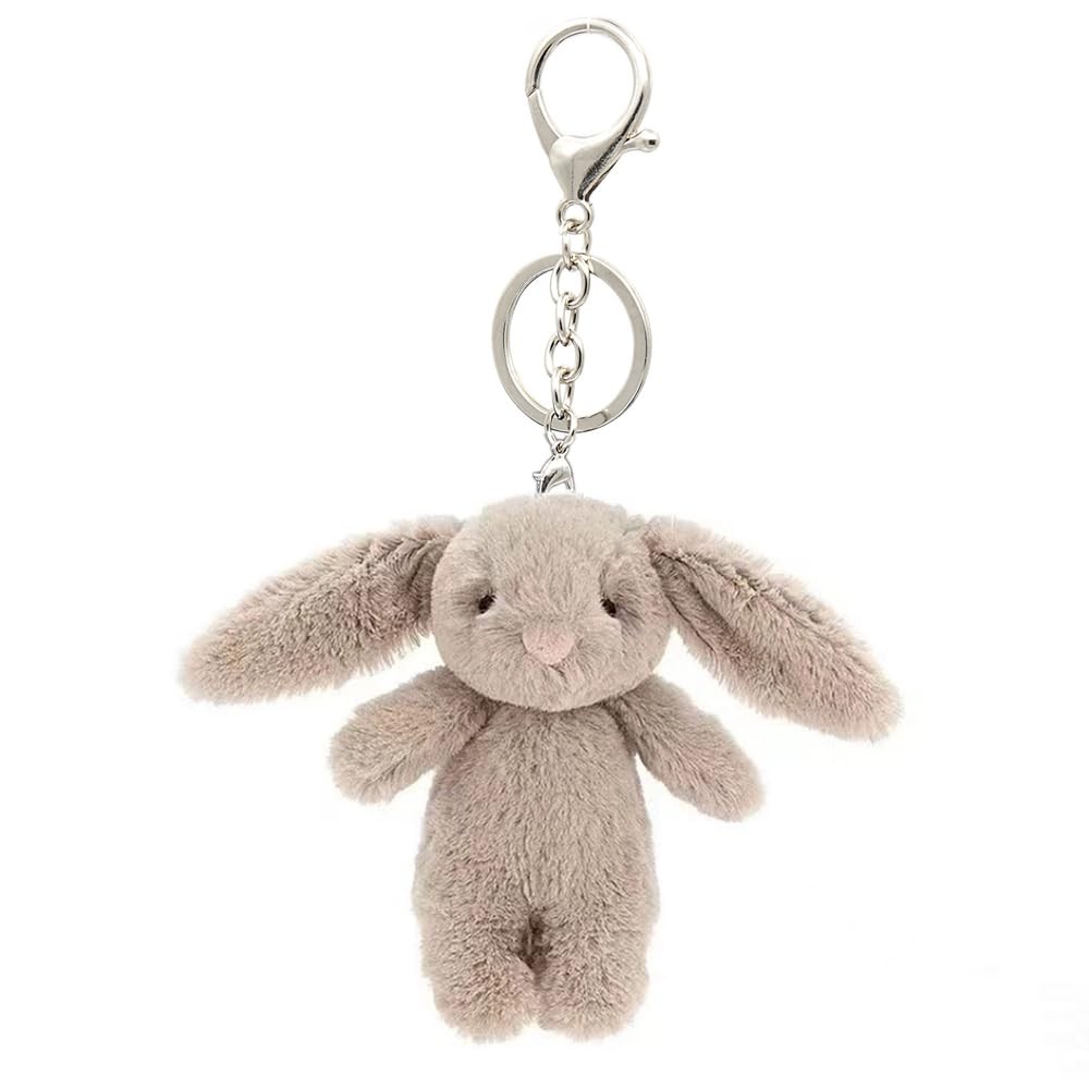 Miokkley Cute Bunny Plush Keychain for Backpack, 3.5″ Inch Small, Gray Pink