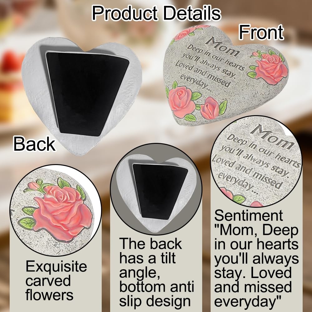 Heart Memorial Stone for Mom, Memorial Garden Stone-in Memory of Loved Gifts,…