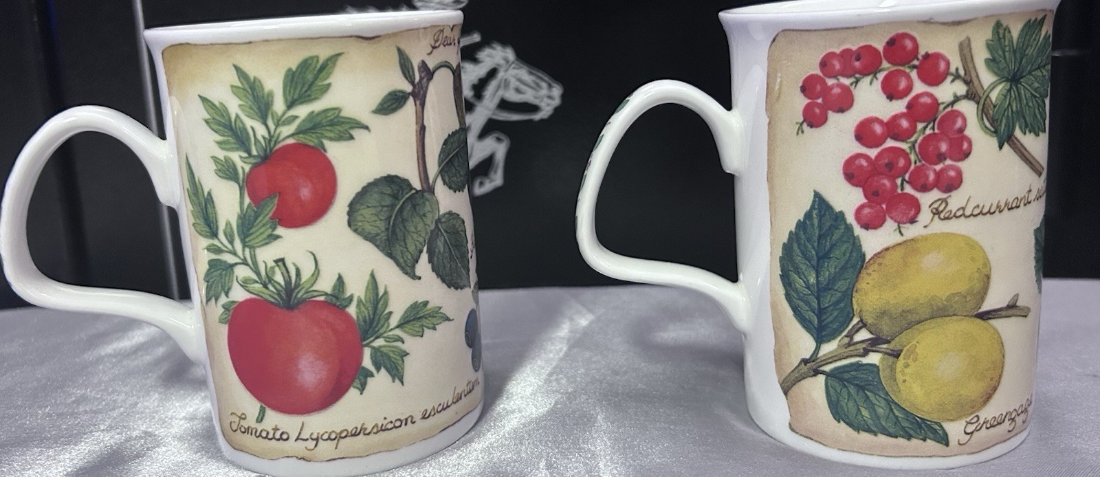 The Lascelles Collection Fine Bone China 2pc 11oz Fruit Veg Mugs MW/DS Safe