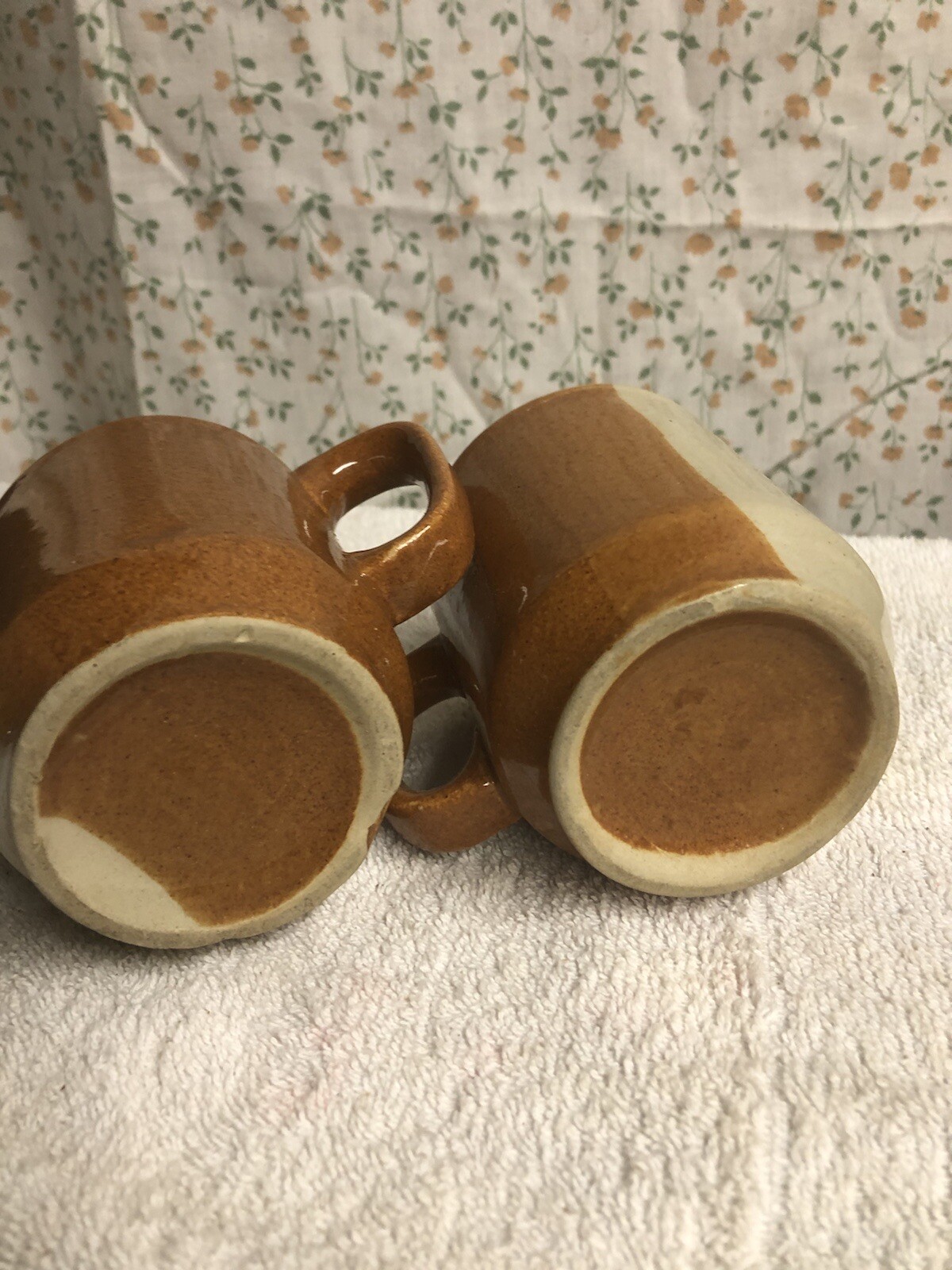 Pair Of Vertical Stripe Brown Tan MCM Coffee Cups Mugs Mid Century Modern READ