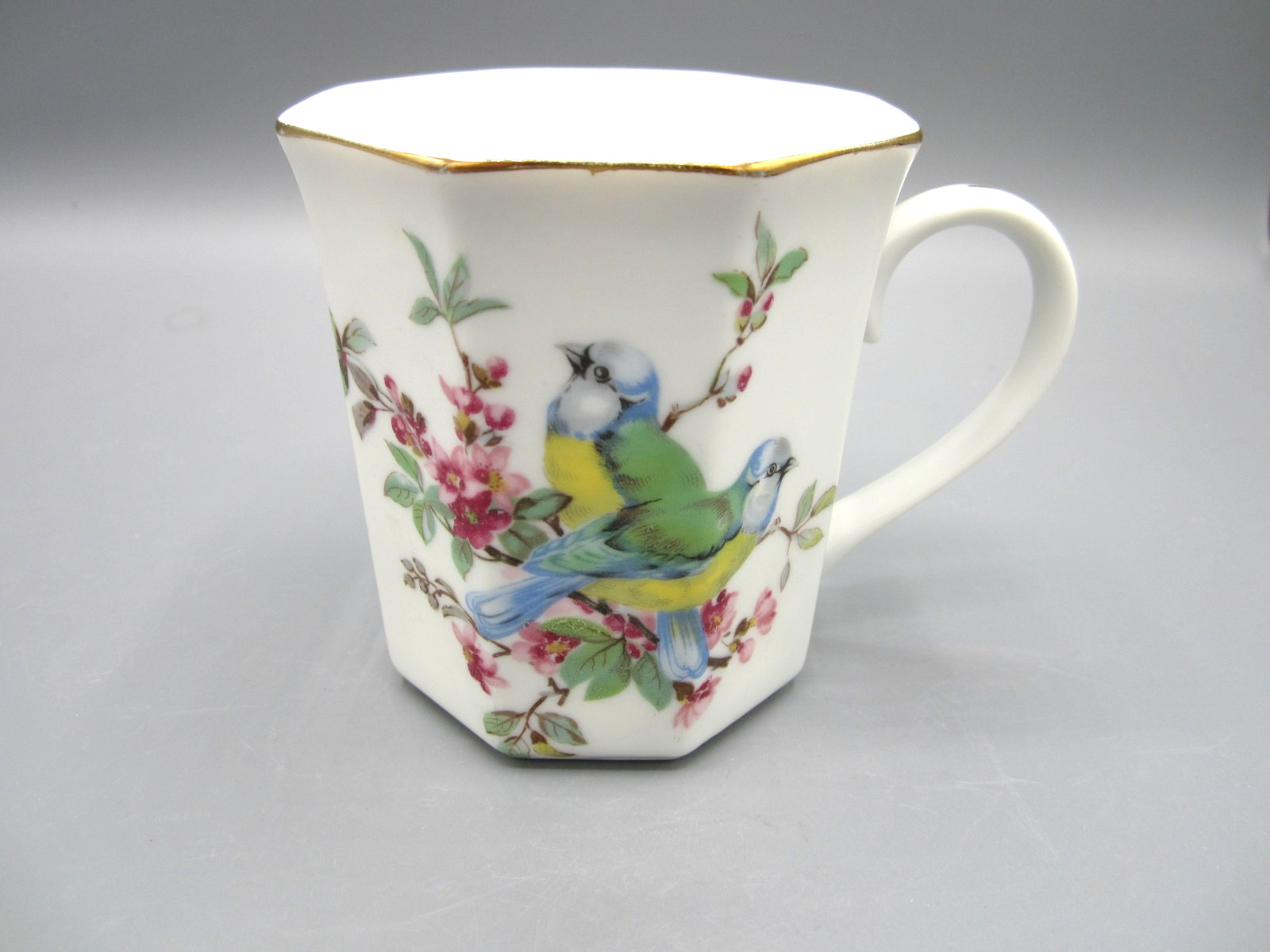 Japanese Birds & Floral Multi-color on White Octagon 9 oz Coffee Tea Cup (532)