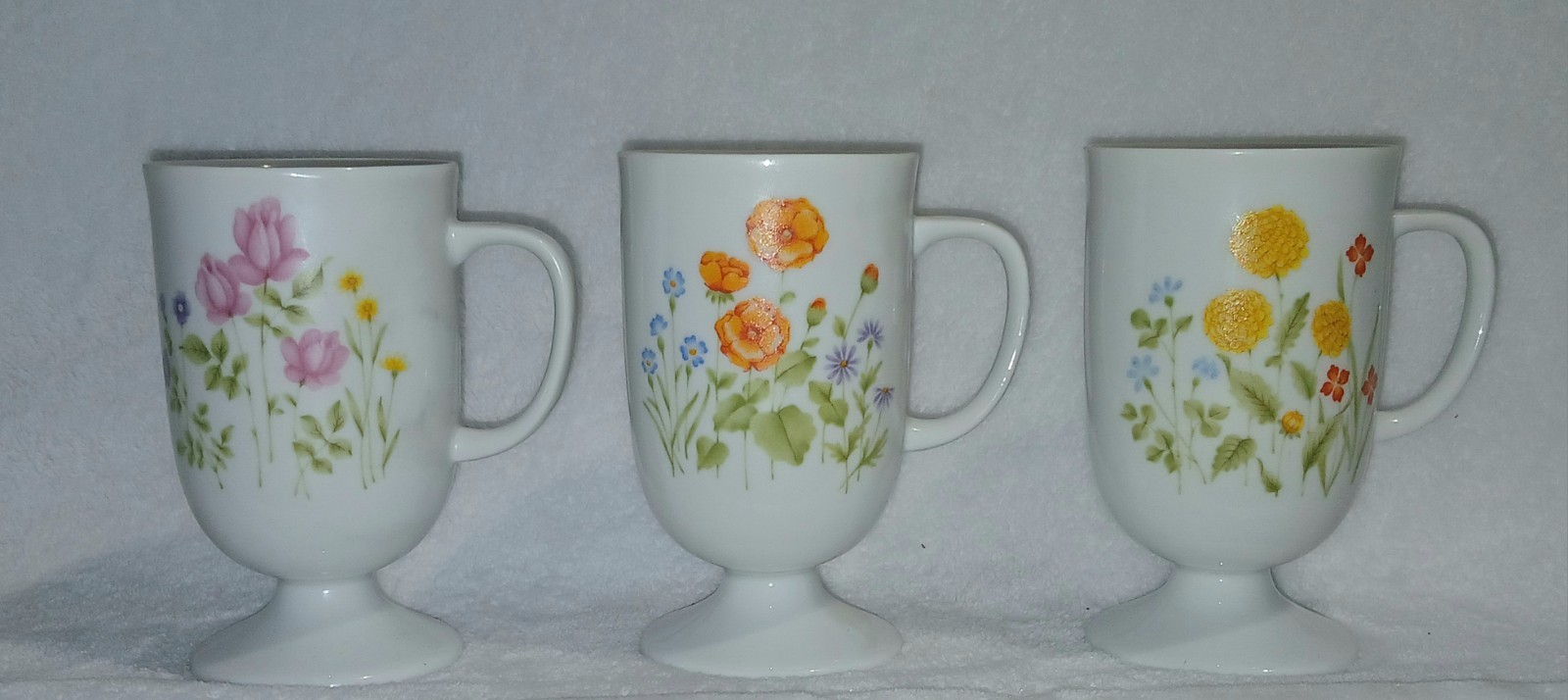 3 Vtg Pedestal Porcelain 60’s Coffee Cup Flower Butterfly Cottagecore Retro