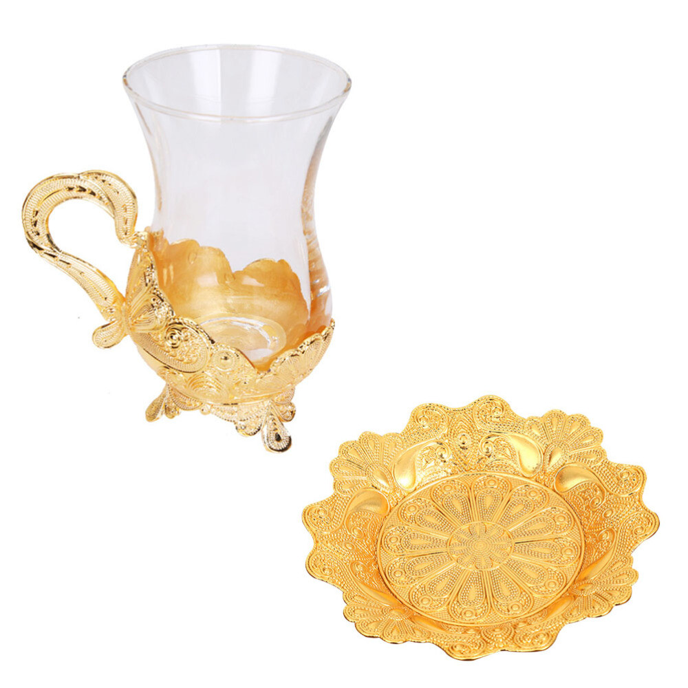 1Set Glass Coffee Cup with Decorative Handle Coffee Mug Glass Tea Cup Saucer Set