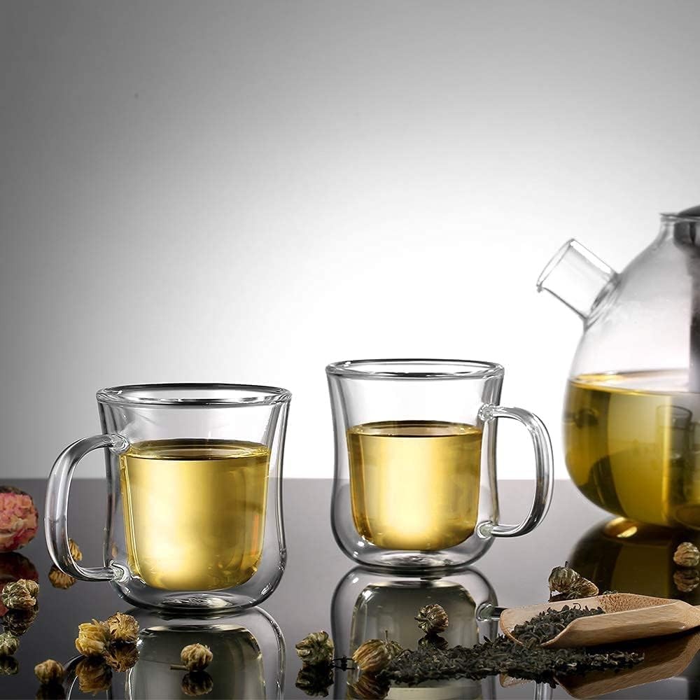 Espresso Cups 4 Oz Double Walled Glasses Coffee Mugs Set of 2, Clear Glass