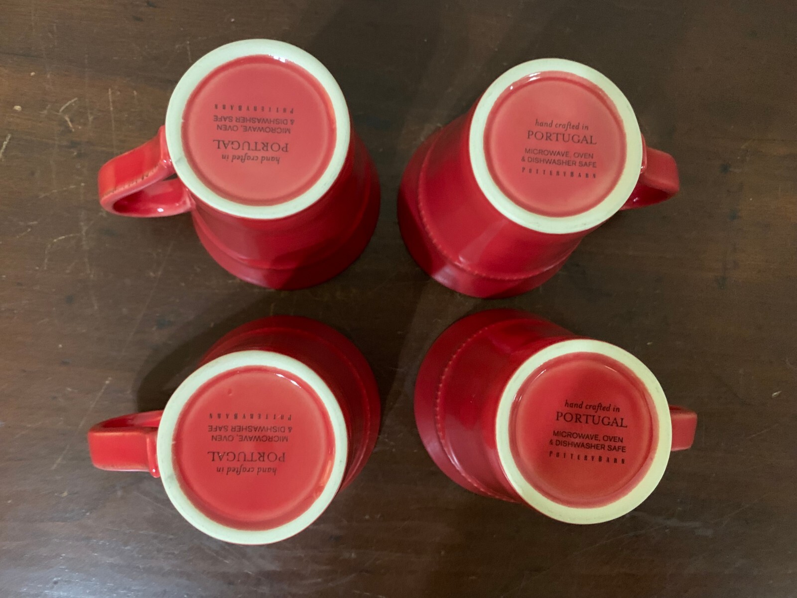Pottery Barn Cambria Red Coffee Mug 4.25″ Set of 4 Handcrafted In Portugal