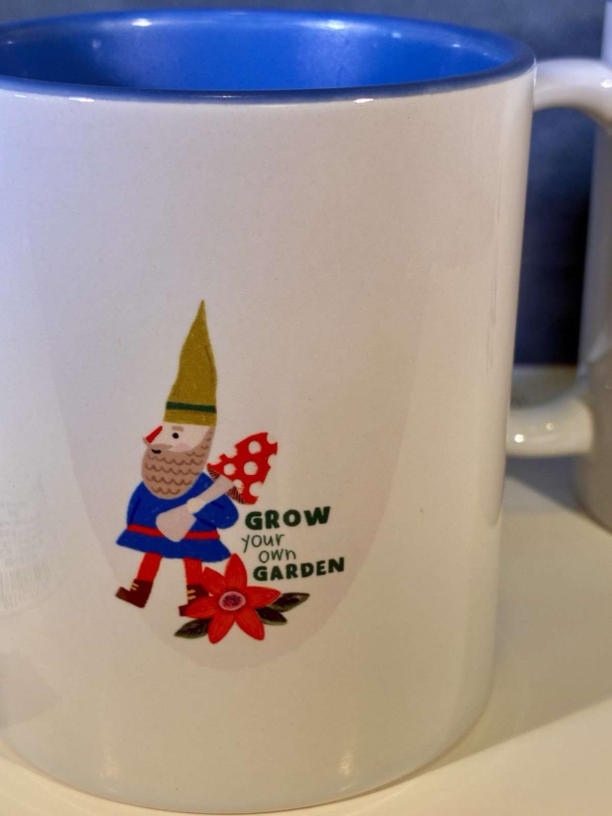 Midwest Gift 12 oz Mushroom Ceramic Coffee Mugs Set of 3 Gnome on Back NWT