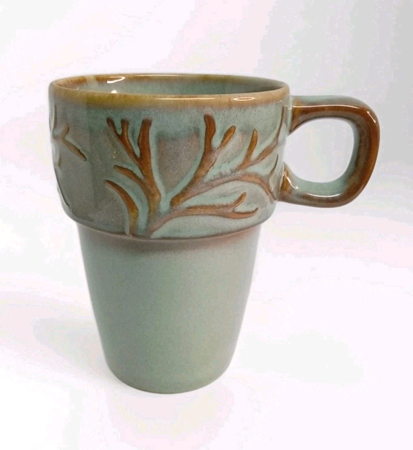 RARE MercAsia 6 Stacking Stoneware Coffee Mugs in Iron Stand Artisanal Colors