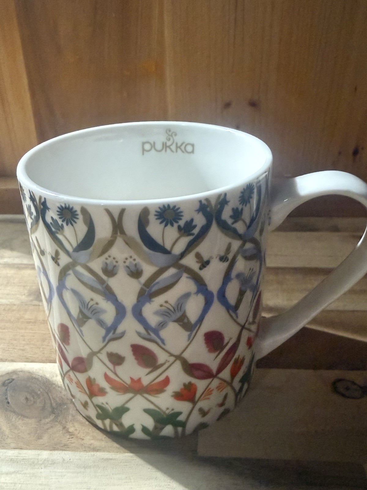Pukka Floral Ceramic Coffee Mug 11 fl oz White/Multicolor Contemporary Round