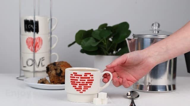 Stackable 11 oz Coffee Cups With Stand Love Designs – Set of 4