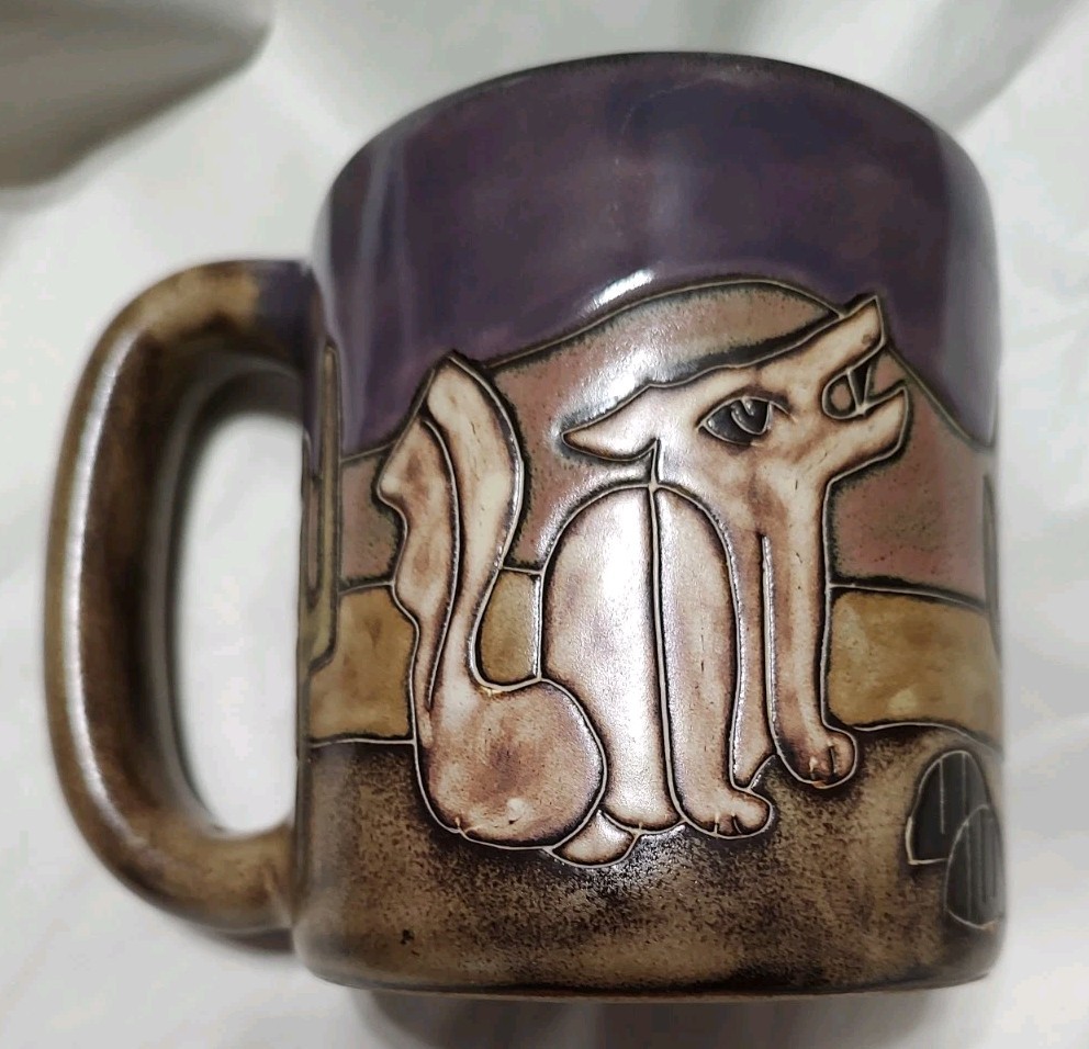 Signed Mara of Mexico Stoneware 16 Oz. Southwestern Coyote Mug Round Bottom