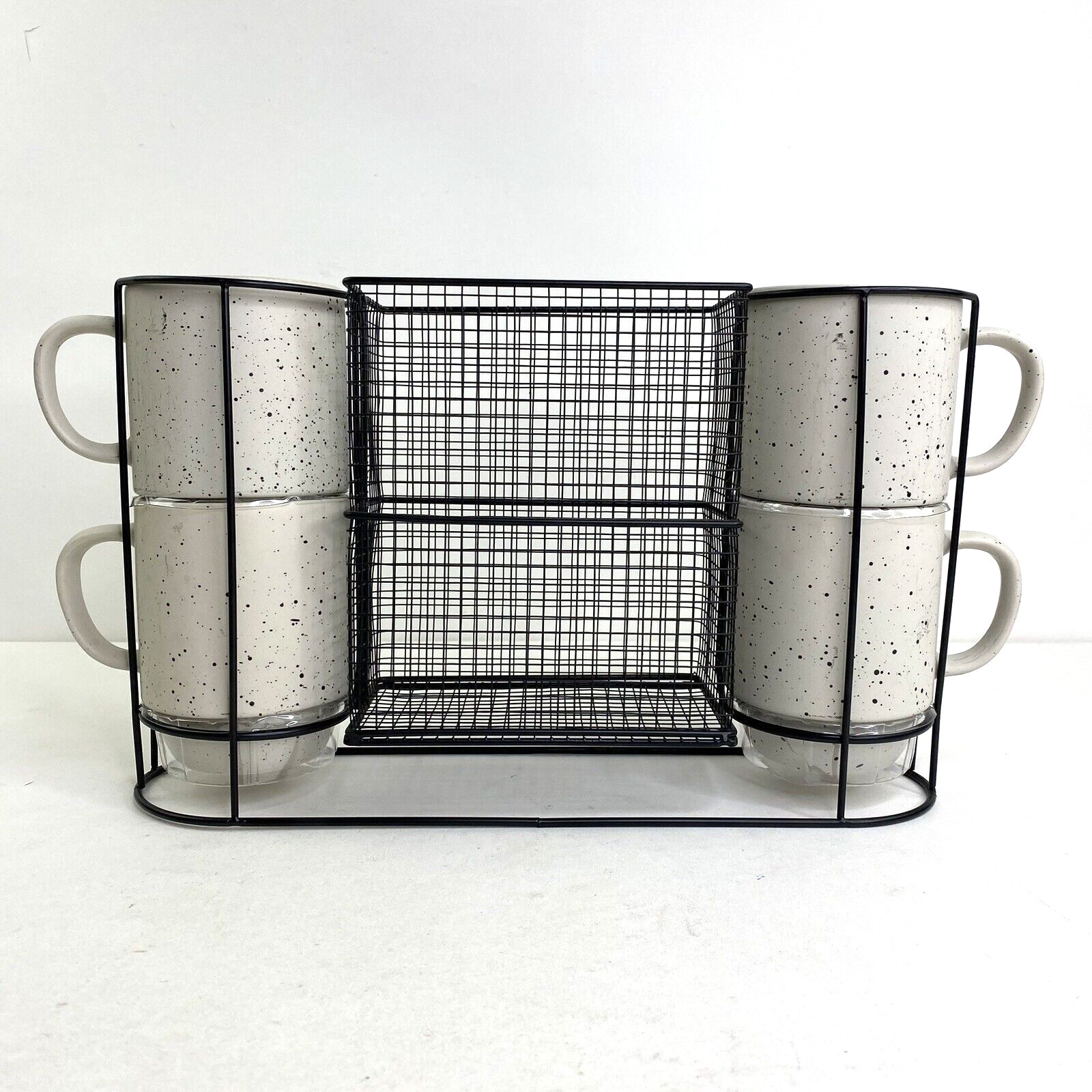 Boston Warehouse Ceramic Speckled Stackable Mug Set (4) with Coffee Pod Storage