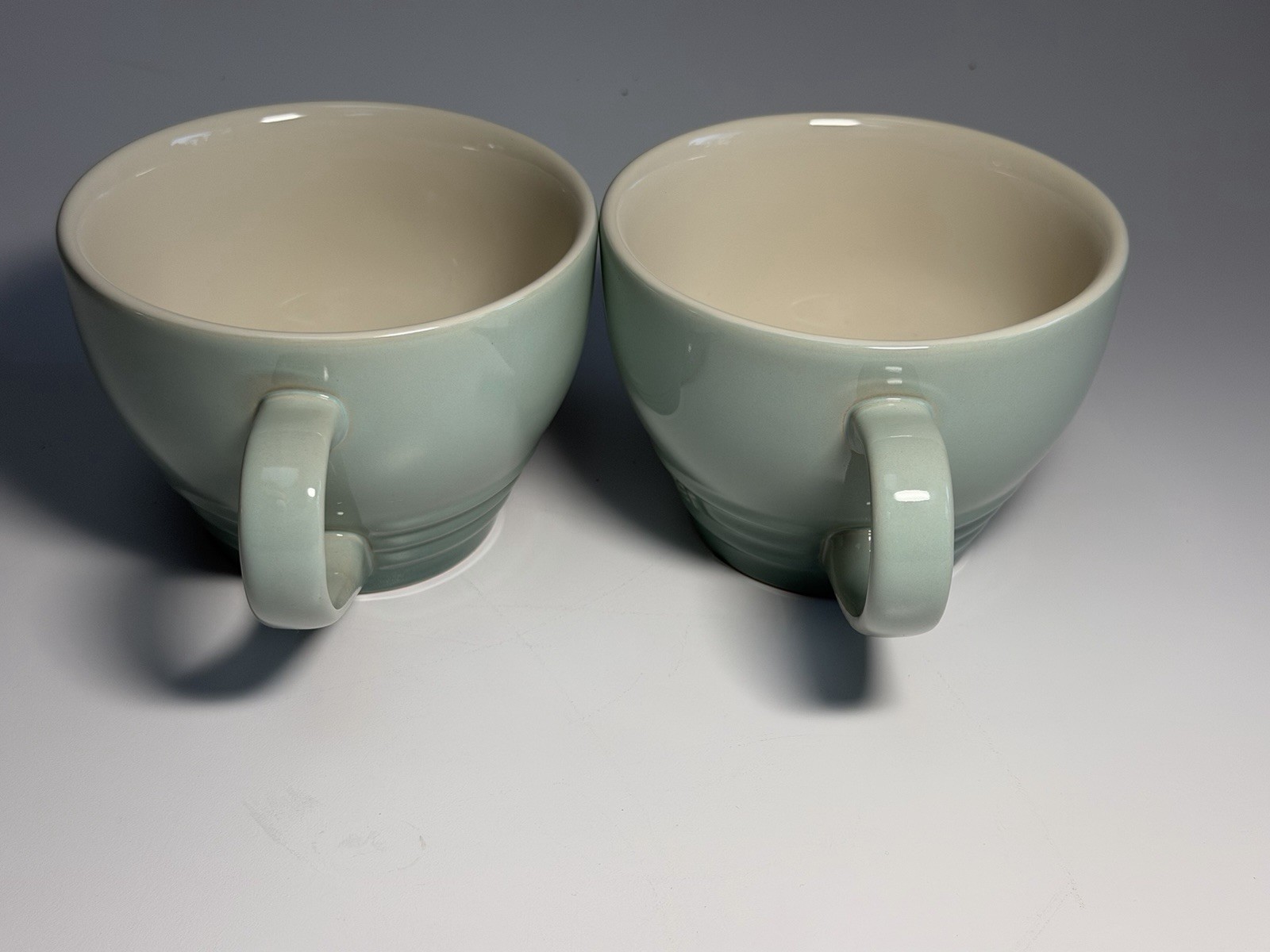 Le Creuset Sage Green Stoneware Bistro Cappuccino Mugs ~ 14 oz ~ Set of 2 ~ NWT