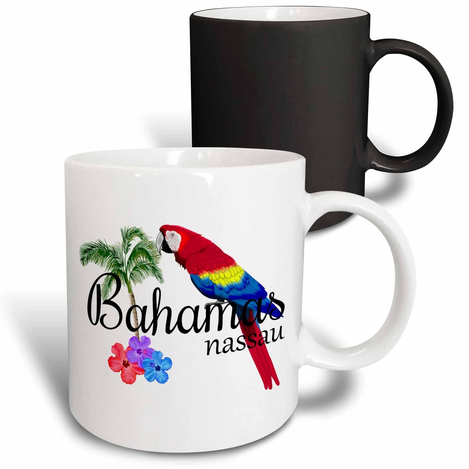 3dRose Bahamas Nassau Caribbean Parrot & Flowers Magic Color Changing Mug 11oz