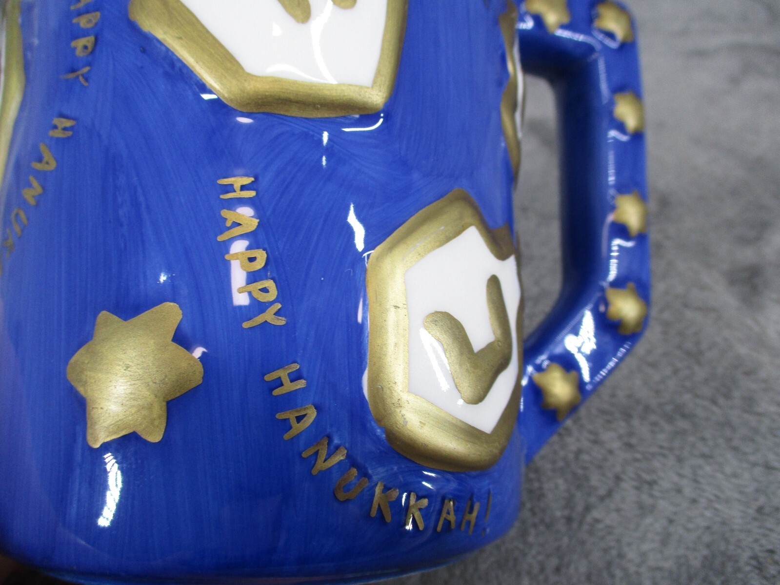 Happy Hanukkah Coffee Mug Set Large Handpainted Ceramic Vintage 1998 2 Piece GAC