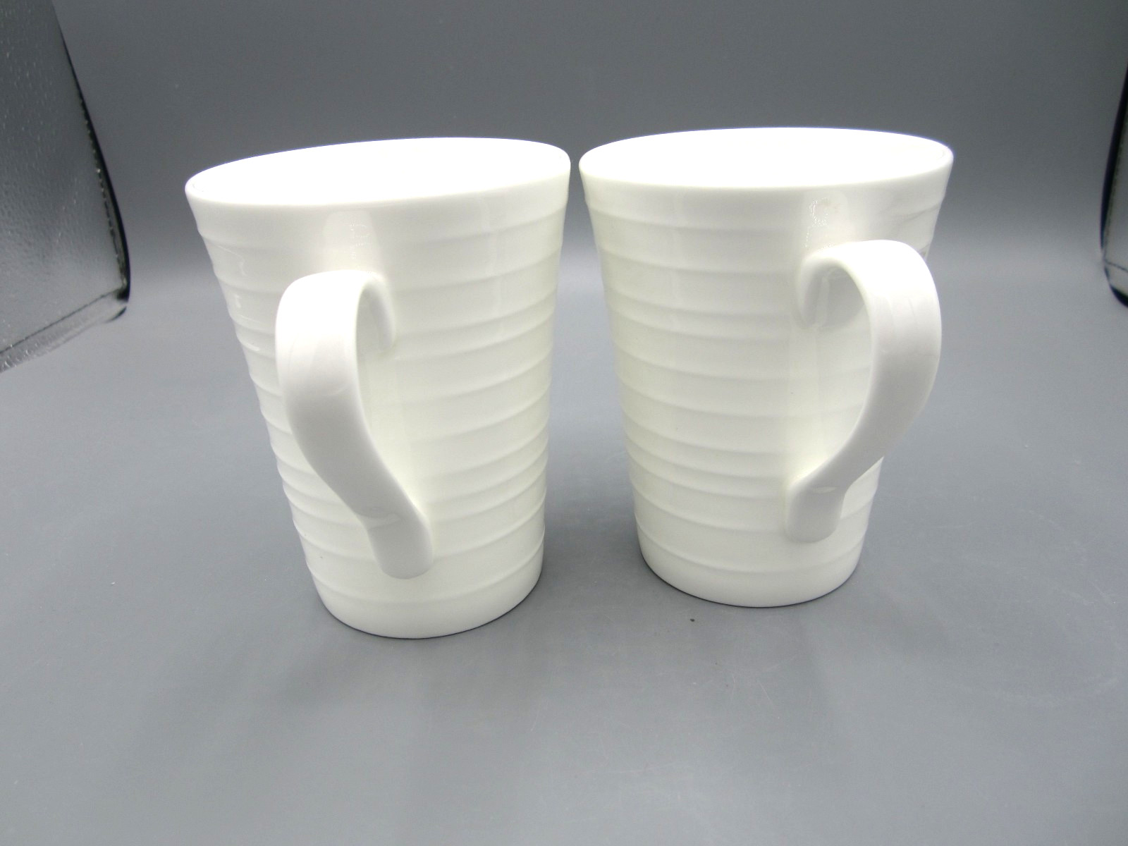 Pair of 2 Mikasa Swirl, White Fine Bone Ribbed China Tea Coffee Mug 13 oz (P481)