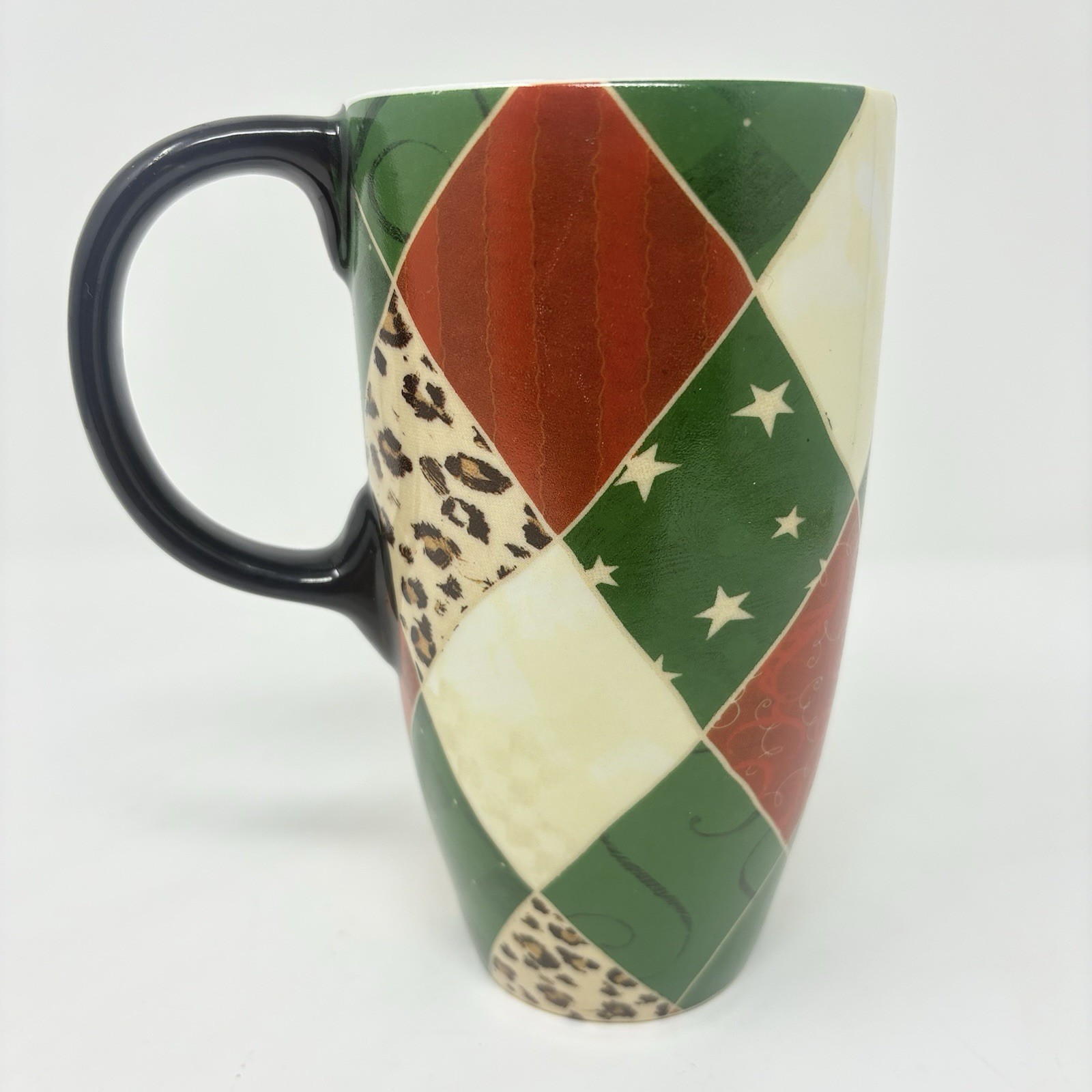 New! Hobby Lobby Red Green Leopard Print Grid Coffee Mug 20 oz 6.25″ Tall