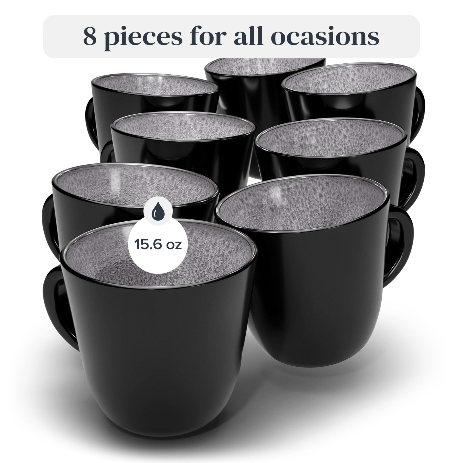 PURE LIVING INTERIOR DESIGN Stoneware coffee mugs set 8 pcs – 14.5 oz dark gr…
