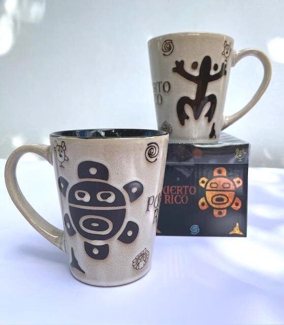 Puerto Rico Coqui Sun Taino Glazed Ceramic Coffee Mugs Cups 14oz Fine Souvenirs