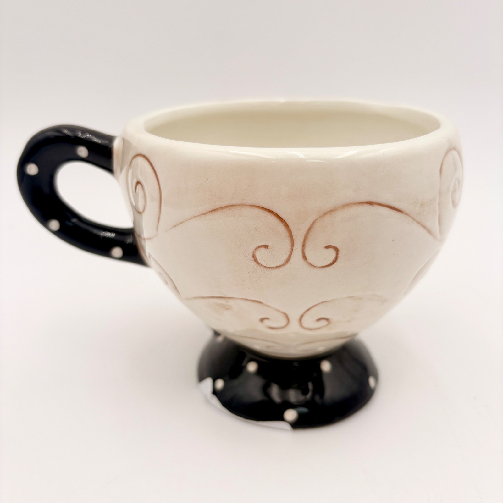 Johanna Parker Valentines Heart Face Ceramic Tea Cup Coffee Black Polka Dot